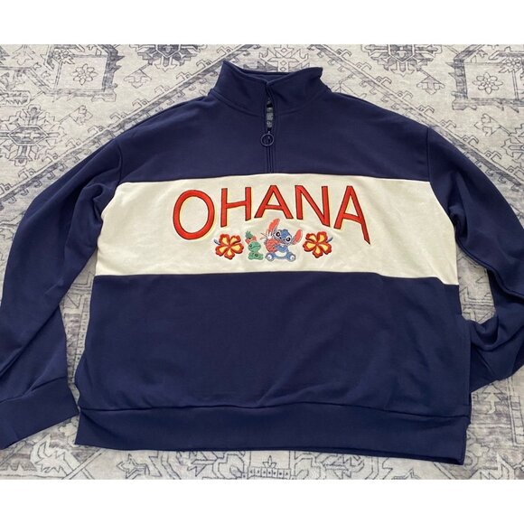 Disney Tops - Disney Womens XL Stitch Quarter Zip Sweatshirt BoxLunch Exclusive Lilo Navy Blue